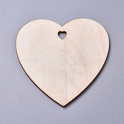 クリスマステーマ木製ペンダント装飾  ジュートより糸付き  ハート  バリーウッド  80x80x2mm  穴：6.5mm&nbsp;LS-WOOD-WH0098-45