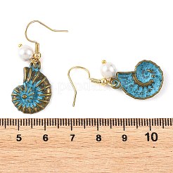 オーシャンアロイ＆シェルパール＆304ステンレススチール製ドロップピアス  混合図形  アンティークブロンズ＆グリーングリーン  32.5~48.5x8.5~23.5mm&nbsp;EJEW-JE07369