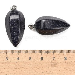 合成ブルーゴールドストーン青金砂石ペンダント  ファセットカットされたティアドロップ型チャーム、304ステンレススチール製のスナップ式バチカン付き  ステンレス鋼色  35x17mm  穴：7x4.5mm&nbsp;GG-K002-16N