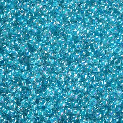11/0 FGBグレードA透明ガラスシードビーズ  内側の色  ABカラーメッキ  空色  2.3x1.5mm  穴：1mm  約5380/50g&nbsp;X-SEED-N001-E-314