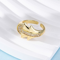 Brass Micro Pave Clear Cubic Zirconia Cuff Rings for Women&nbsp;RJEW-U043-09G