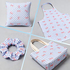 蝶結びとタータン柄のコットン生地  服飾材料  DIYの工芸品について  ブルー  1000x1600x0.2mm&nbsp;DIY-WH0890-31B