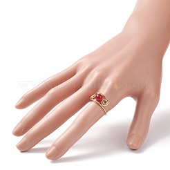 ラウンド 天然石 編組 フィンガー リング  女性のための黄金の銅線ラップジュエリー  usサイズ9 1/2(19.3mm)&nbsp;RJEW-JR00502