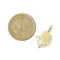 シードビーズ ビーズチャーム  ガラスパールビーズ付き  スズランのペンダント  ミックスカラー  26.5x15x15mm  穴：1.6mm  4個/セット&nbsp;PALLOY-MZ00363