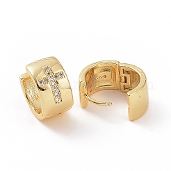 キュービックジルコニアクロス太めフープピアス  女性のための金色の真鍮のジュエリー  透明  14.5x13.5~14x8mm  ピン：0.8mm&nbsp;EJEW-F304-02G-01