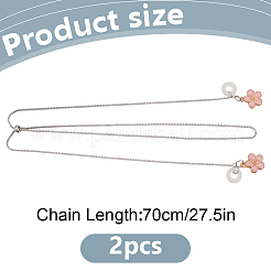 304ステンレススチールイヤホンチェーン2個  シリコンゲルと合金エナメルペンダント付き  ステンレス鋼色  370~375mm&nbsp;HJEW-DR00195