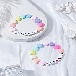 2Pcs 2 Styles Word Acrylic Heart Beaded Stretch Bracelets&nbsp;BJEW-LP0004-28