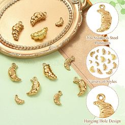 15個5スタイル304ステンレススチールペンダント  クロワッサンチャーム  ゴールドカラー  10.5~19x6.5~11x3~8mm  穴：1~1.6mm  3個/スタイル&nbsp;STAS-CJ0003-69
