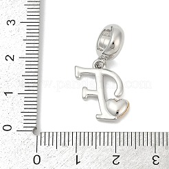 真鍮ヨーロッパダングルチャーム  ハート文字の大きな穴のペンダント  プラチナ·ゴールデン  文字F  25.5~30.5mm  穴：6mm&nbsp;LS-KK-Z097-01F-GP