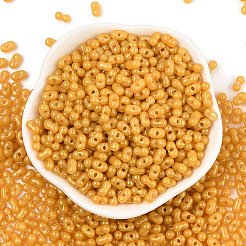 焼付塗装ガラスシードビーズ  ピーナッツ  ゴールデンロッド  6x3.5x3mm  穴：1mm  約4500個/ポンド&nbsp;SEED-L011-09A-22