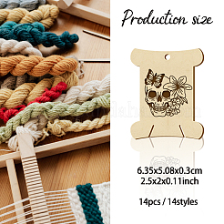 14 個 14 スタイル合板糸巻板  刺繍クロスステッチ縫製工芸用  スカル  63.1x50.2x3mm  穴：4mm  1個/スタイル&nbsp;WOOD-WH0060-09
