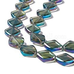 電気メッキガラスビーズセット  フル虹メッキ  菱形  グリーン  18x15.5x5mm  穴：1.2mm  約35~37個/連  24.80~25.98インチ（63~66cm）&nbsp;EGLA-L032-FR03