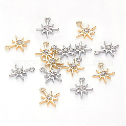 16個2色の真鍮キュービックジルコニアチャーム  スター  ミックスカラー  10.5x8.5x2mm  穴：1mm  8個/カラー&nbsp;ZIRC-BC0001-02