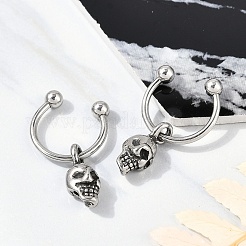 スカル 316 サージカルステンレススチール ダングル ハーフフープ イヤリング 女性用  アンティークシルバー  22x4.5mm  内径：10.19mm  ピン：1.16mm（18ゲージ）&nbsp;EJEW-G416-48AS