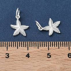 真鍮チャーム  長持ちメッキ  カドミウムフリー＆鉛フリー  ヒトデのチャーム  丸カン付き  925銀メッキ  11x8.5x2mm  穴：2.5mm&nbsp;KK-WH20001-27S