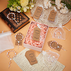 50Pcs Plastic Imitation Pearl and Porcelain Round Link Metal Virgin Cross Charm Rosary Bracelets&nbsp;BJEW-WA0001-07B