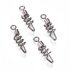 ステンレス鋼の釣りボールベアリングスイベル  真鍮溶接リング付き  ステンレス鋼色  15x3mm  穴：1mmと0.9mm&nbsp;STAS-WH0017-01E