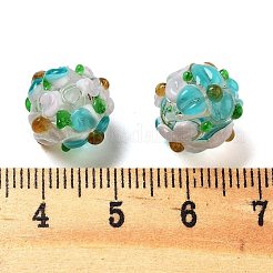 手作りランプワークビーズ連売り  バンピー  花の丸  シアン  11.5~13x11~12mm  穴：1.6~1.8mm  約45個/連  17.68~19.65''（44.9~49.9センチメートル）&nbsp;LAMP-N021-015A-12
