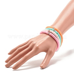 4Pcs 4 Colors Hanamade Polymer Clay Heishi Surfer Stretch Bracelets Set&nbsp;BJEW-JB07716