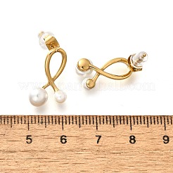 304ステンレススチールスタッドピアス  シェルビーズ付き  ラウンド  18KGP本金メッキ  17.5x10.5mm&nbsp;EJEW-C133-01G