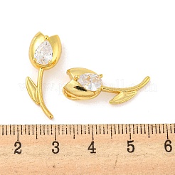 リアル 18k ゴールドメッキラックメッキ真鍮マイクロパヴェキュービックジルコニアペンダント  長持ちメッキ  鉛フリー＆カドミウムフリー  花  透明  24x8.5x8mm  穴：4mm&nbsp;KK-R153-13B-G