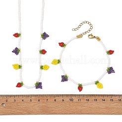 Glass Seed Beads Fruit Strawberry Lemon Grape Charm Necklaces & Bracelets Sets&nbsp;SJEW-MZ00015
