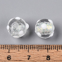 手作りのホイルランプワークビーズ連売り  でこぼこしたラウンド  ホワイト  9~10x11~12x11~12mm  穴：1~1.2mm  約40個/連  14.76~15.55''（37.5~39.5センチメートル）&nbsp;FOIL-T008-02A