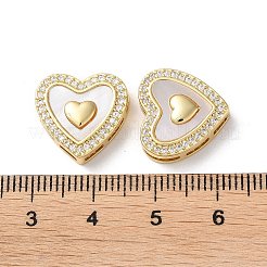Brass Micro Pave Clear Cubic Zirconia Heart Multi-Strand Links&nbsp;KK-B083-14G