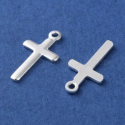 真鍮チャーム  カドミウムフリー＆鉛フリー  クロスチャーム  925銀メッキ  13.5x7x0.8mm  穴：1mm&nbsp;KK-F880-05S-04