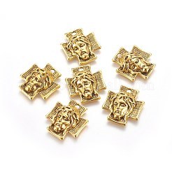 チベットスタイルの合金クロスイースタージュエリー用のイエス合金ペンダント  アンティーク黄金  鉛フリー＆カドミウムフリー＆ニッケルフリー  23x21x6mm  穴：2mm&nbsp;X-GLF10674Y-NF