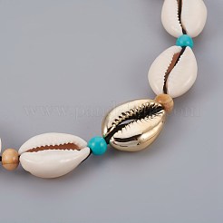 Adjustable Cowrie Shell and Synthetic Turquoise Beaded Necklaces&nbsp;NJEW-JN02300-02