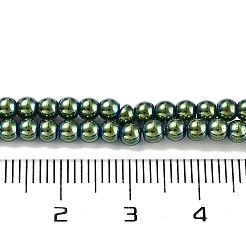 合成磁気ヘマタイトビーズ連売り  ラウンド  メッキグリーン  3~3.5mm  穴：1mm  約135個/連  16.14''（41センチメートル）&nbsp;G-P545-K01-01E