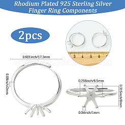 2Pcs Adjustable Rhodium Plated 925 Sterling Silver Finger Rings Components&nbsp;STER-BBC0008-60