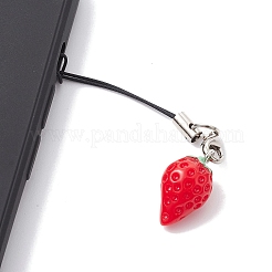 イチゴ樹脂製携帯ストラップ  ナイロンコードモバイルアクセサリー装飾  レッド  8.5cm&nbsp;HJEW-JM01598-02