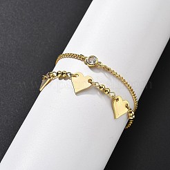 真鍮マイクロパヴェクリアキュービックジルコニアマルチ連ブレスレット  女性用カーブ＆アズキチェーンブレスレット  ハート  18KGP本金メッキ  6-7/8インチ（17.5cm）&nbsp;BJEW-U020-11G