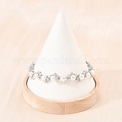 Platinum Tone Brass Micro Pave Cubic Zirconia & Plastic Pearl Tennis Bracelets&nbsp;BJEW-B160-16P