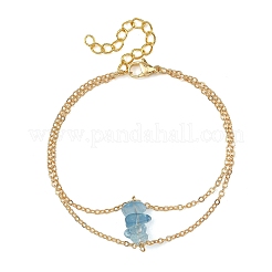 Brass Cable Chains & Natural Aquamarine Chip Beads Double Layers Bracelets for Women&nbsp;BJEW-JB14134-02