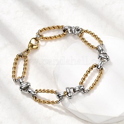 女性用304ステンレススチールオーバルリンクチェーンブレスレット  ゴールデン·ステンレス鋼色  7-5/8インチ（19.4cm）  リンク：24x10.5x2.5mm / 20x9.5x6.5mm&nbsp;BJEW-D377-01D