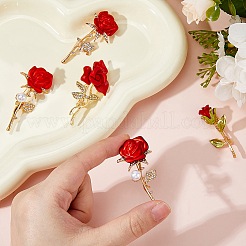 5Pcs 5 Styles Rhinestone Rose Flower with Plastic Pearl Beaded Brooch Pin&nbsp;JEWB-FH0002-47