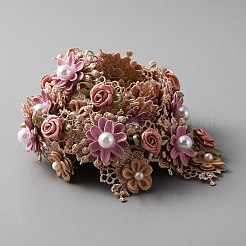 3d 花ポリエステル リボン  abs樹脂ビーズ  ギフト包装用  パーティーデコレーション  パールピンク  2-1/8インチ（55mm）&nbsp;OCOR-WH0081-01
