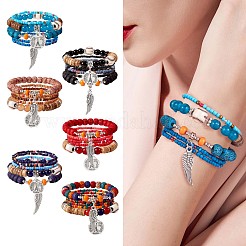 5Pcs 5 Style Wood & Glass Seed & Acrylic Beaded Stretch Bracelets Set with Baseball&nbsp;JB709A