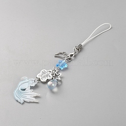 ビーズ付き合金携帯ストラップ  魚  空色  135mm&nbsp;AJEW-WH0816-071B