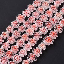 手作りミッレフィオーリガラスビーズ連売り  花  レッド  10~12x2.6mm  穴：1mm  約40個/連  15'（38センチメートル）&nbsp;LAMP-J035-10mm-54