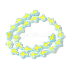 焼き絵の具、ガラス、エナメル、ビーズ  手描きのビーズ  クロス  ライトブルー  14.5x11.5x4mm  穴：1mm&nbsp;BLOW-D300-06M