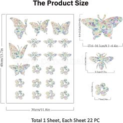 ペットウィンドウステッカーレンガ模様ステッカー  蝶とミツバチと花  透明  6.2~20.5x7.25~15.6x0.02cm  22個/セット&nbsp;DIY-WH0319-37