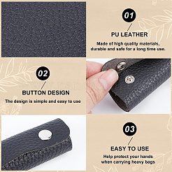 Pu レザー荷物ハンドル ラップ カバー  ハンドルグリッププロテクター  鉄のスナップボタン付き  長方形  スーツケース用  ハンドバッグ  ブラック  13x9x0.2~0.5cm&nbsp;FIND-WH0013-43B