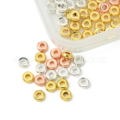 3色真鍮フラットラウンドスペーサービーズ  ミックスカラー  4x1.5mm  穴：1.5mm  30個/カラー&nbsp;KK-FS0001-36