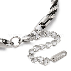 女性用304ステンレススチールロープチェーンブレスレット  ブラック  ステンレス鋼色  7-1/4インチ（18.5cm）  5mm&nbsp;BJEW-G712-14A-PEB