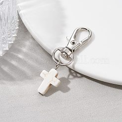 合成ターコイズクロスペンダント装飾  合金製回転式ナスカンカニカン付き  ホワイト  50mm&nbsp;HJEW-JM01531-02