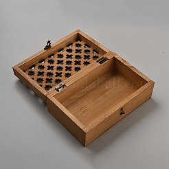 中空の花蓋が付いた木製の装飾箱  装飾品、ジュエリー  長方形  砂茶色  20.35x13.55x7.8cm&nbsp;CON-WH20006-009